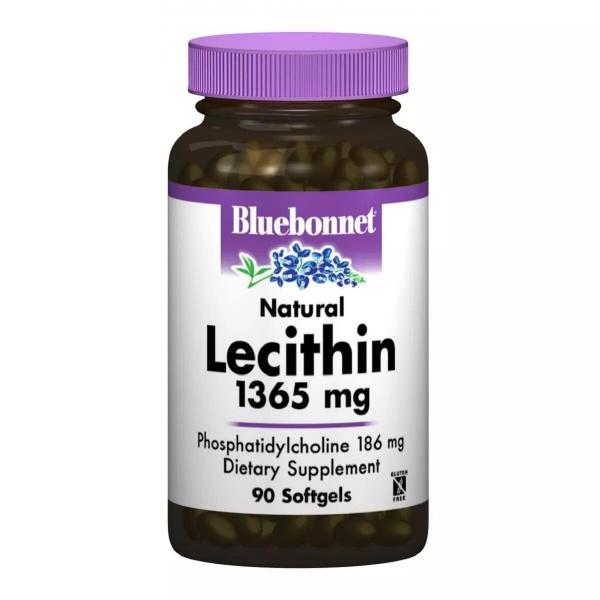 Натуральный лецитин, Natural Lecithin, Bluebonnet Nutrition, 1365 мг, 90 капсул  - Фото 1