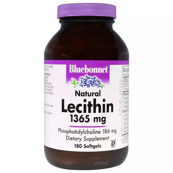 Натуральный лецитин, Natural Lecithin, Bluebonnet Nutrition, 1365 мг, 180 капсул  - Фото 1