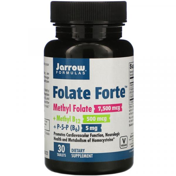 Метилфолат + метил B12 + P-5-P, Jarrow Formulas, Folate Forte, 30 таблеток  - Фото 1