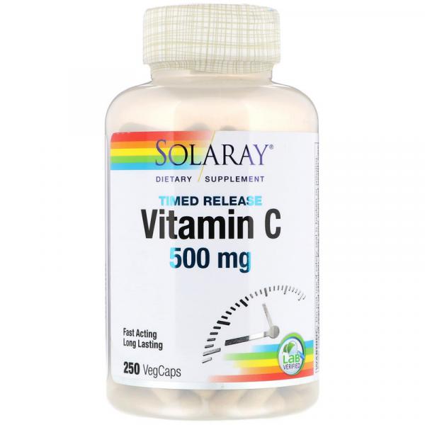 Витамин C с медленным высвобождением, Vitamin C Timed Release, Solaray, 500 мг, 250 капсул  - Фото 1