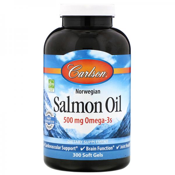 Масло лосося, норвежское, Salmon Oil, Carlson Labs, 500 мг, 300 капсул - Фото 1