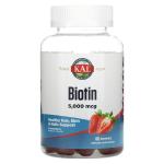 Биотин, вкус клубники, Biotin, KAL, 5 мг, 60 пастилок - Фото миниатюра 1