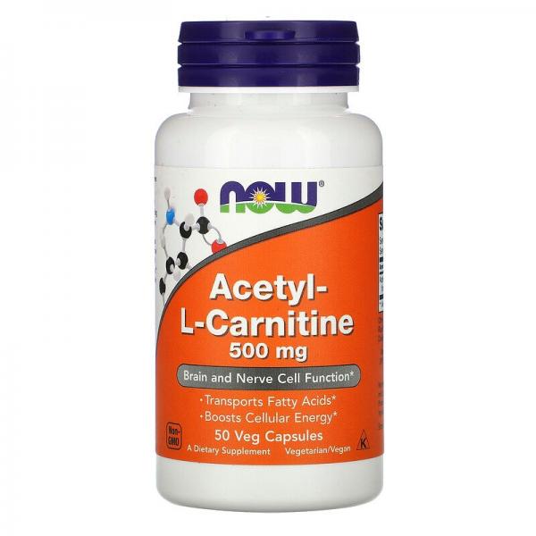Ацетил-Л-карнитин, Acetyl-L-Carnitine, Now Foods, 500 мг, 50 капсул - Фото 1