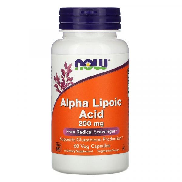 Альфа-липоевая кислота, Alpha Lipoic Acid, Now Foods, 250 мг, 60 вегетарианских капсул - Фото 1