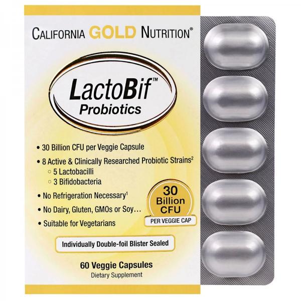 Пробиотики, LactoBif Probiotics, California Gold Nutrition, 30 млрд, 60 капсул - Фото 1