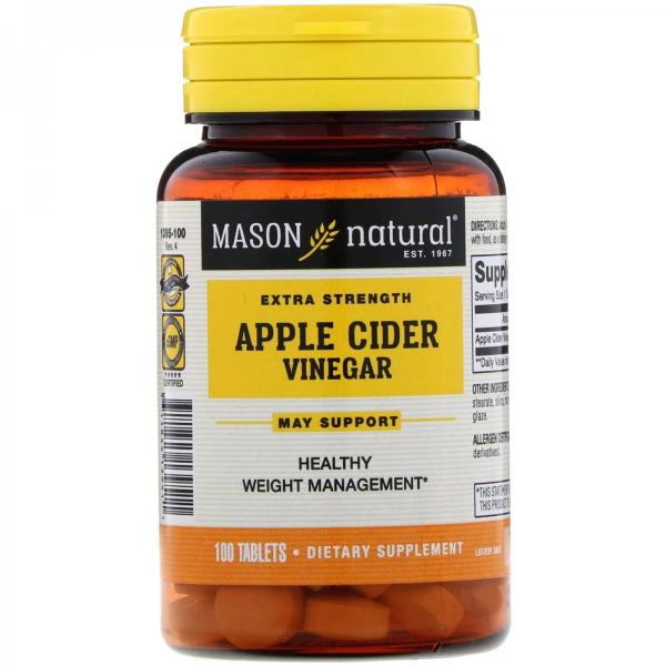 Яблочный уксус особой крепости, Apple Cider Vinegar, Mason Natural, 100 таблеток - Фото 1