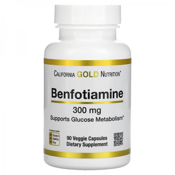 Бенфотіамін, Benfotiamine, California Gold Nutrition, 300 мг, 90 рослинних капсул - Фото 1