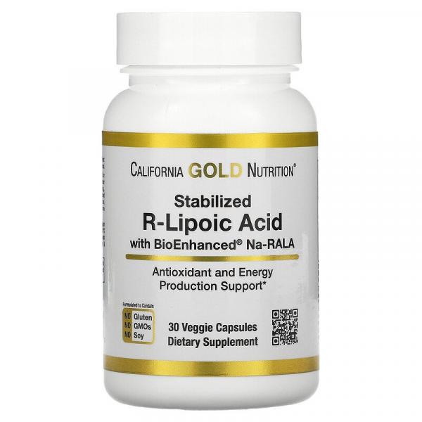 Стабилизированная R-липоевая кислота, Stabilized R-Lipoic Acid, California Gold Nutrition, 30 растительных капсул - Фото 1