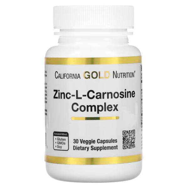 Цинк-L-карнозин, Zinc-L-Carnosine Complex, California Gold Nutrition, 30 растительных капсул - Фото 1