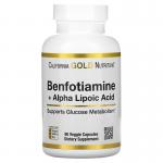 Бенфотіамін з альфа-ліпоєвою кислотою, Benfotiamine Alpha Lipoic Acid, California Gold Nutrition, 90 вегетаріанських капсул - Фото миниатюра 1