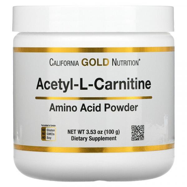 Ацетил-L-карнитин, порошок аминокислоты, Acetyl-L-Carnitine Amino Acid Powder, California Gold Nutrition, 100 г - Фото 1
