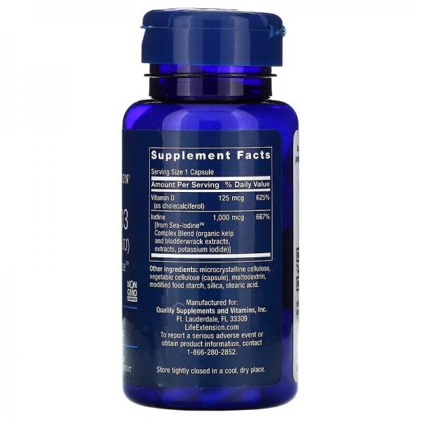 Витамин D3 с йодом, Vitamins D3 with sea-iodine, Life Extension, 125мкг/1000 мкг 60 капсул - Фото 2