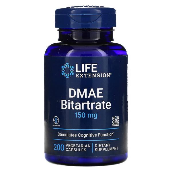 Битартрат ДМАЭ, DMAE Bitartrate, Life Extension, 150 мг, 200 вегетарианских капсул - Фото 1