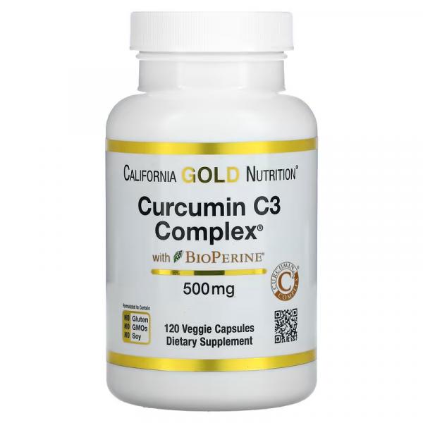 California Gold Nutrition, Curcumin C3 Complex с экстрактом BioPerine, 500 мг, 120 растительных капсул.х капсул - Фото 1