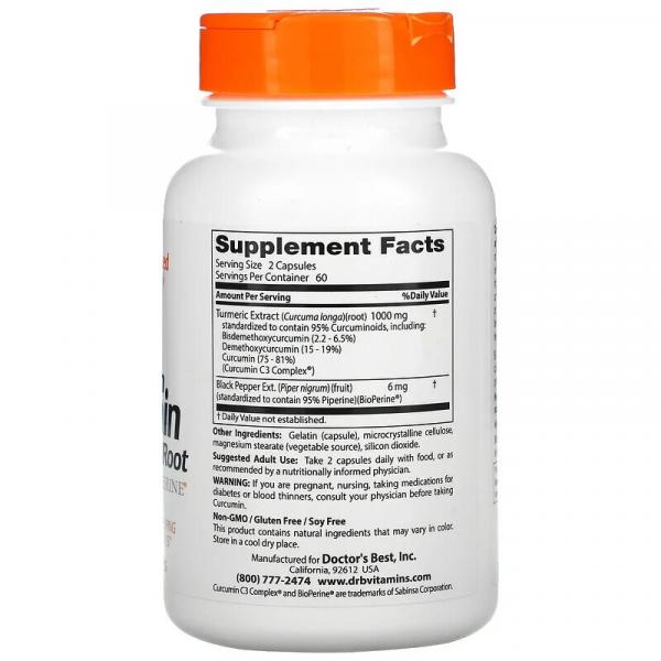 Легкоусвояемый куркумин, High Absorption Curcumin, Doctor's Best, 500 мг, 120 капсул - Фото 2