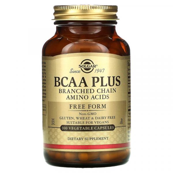 Аминокислоты BCAA в свободной форме, BCAA Plus, Solgar, 100 растительных капсул - Фото 1