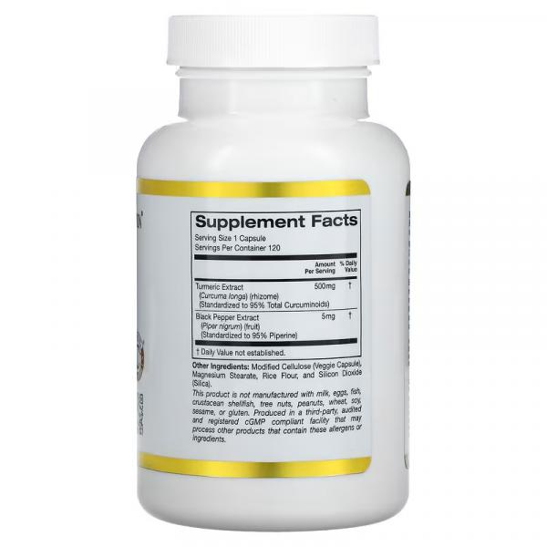 California Gold Nutrition, Curcumin C3 Complex с экстрактом BioPerine, 500 мг, 120 растительных капсул.х капсул - Фото 2