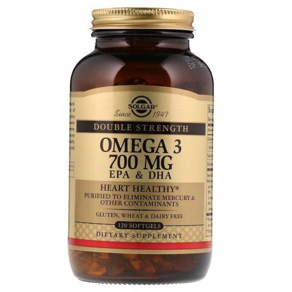 Рыбий жир, Омега 3 (Omega-3), Solgar, двойная сила, 700 мг, 120 капcул - Фото 1