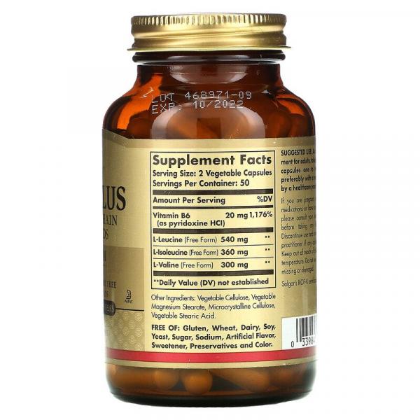 Аминокислоты BCAA в свободной форме, BCAA Plus, Solgar, 100 растительных капсул - Фото 2