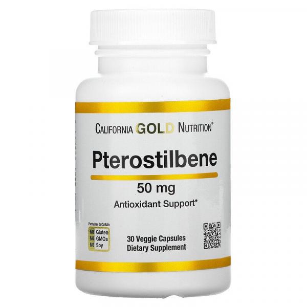 Птеростильбен, Pterostilbene, California Gold Nutrition, 50 мг, 30 растительных капсул - Фото 1