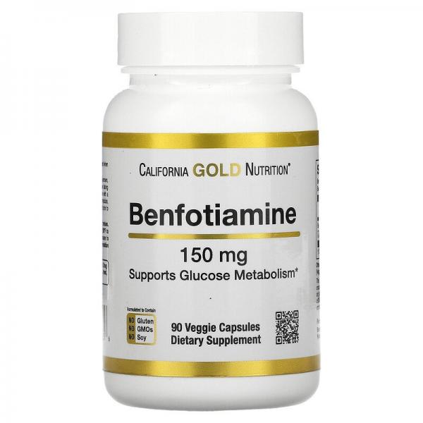 Бенфотиамин, Benfotiamine, California Gold Nutrition, 150 мг, 90 растительных капсул - Фото 1