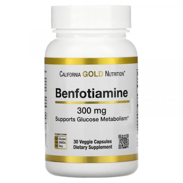Бенфотиамин, Benfotiamine, California Gold Nutrition, 300 мг, 30 растительных капсул - Фото 1