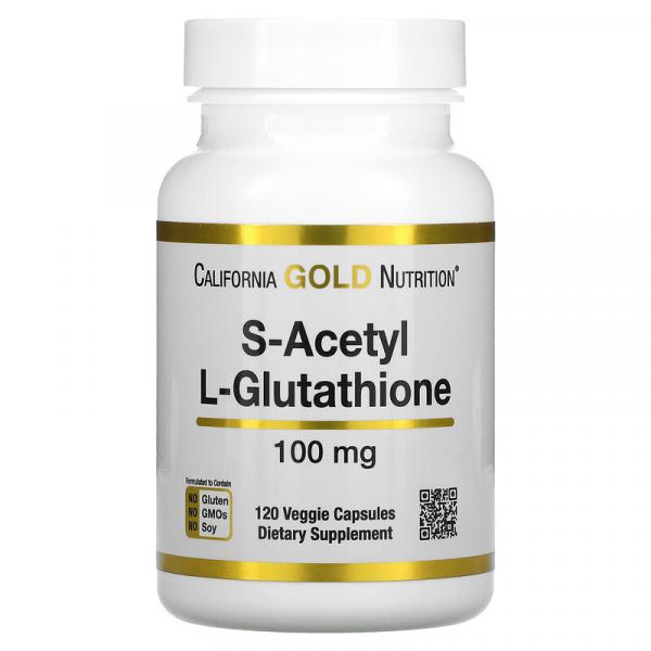 S-ацетил L-глутатион, S-Acetyl L-Glutathione, California Gold Nutrition, 100 мг, 120 растительных капсул - Фото 1
