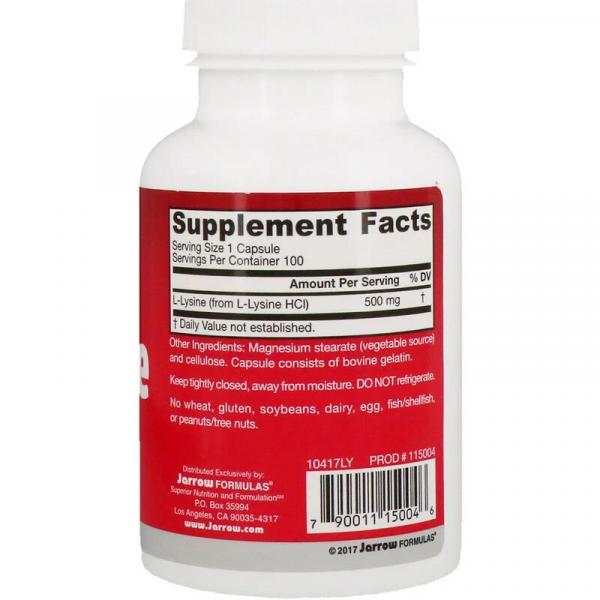 Лизин, L-Lysine, Jarrow Formulas, 500 мг, 100 капсул  - Фото 2