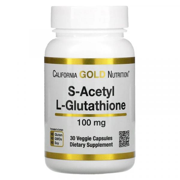 S-ацетил L-глутатион, S-Acetyl L-Glutathione, California Gold Nutrition, 100 мг, 30 растительных капсул - Фото 1