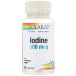 Йодид калия, Iodine, Solaray, 500 мкг, 30 растительных капсул - Фото миниатюра 1