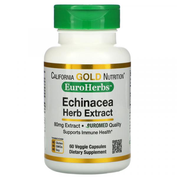 Экстракт эхинацеи, California Gold Nutrition, EuroHerbs, 80 мг, 60 вегетарианских капсул  - Фото 1