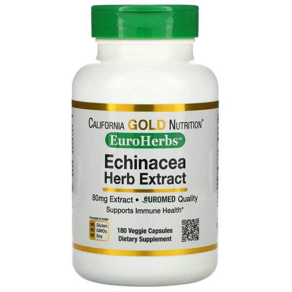 Экстракт эхинацеи, California Gold Nutrition, EuroHerbs, 80 мг, 180 вегетарианских капсул - Фото 1