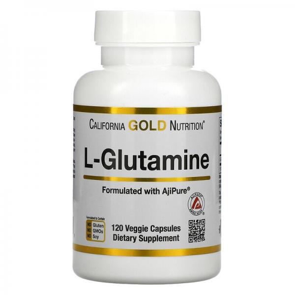 L-глютамин, L-Glutamine, California Gold Nutrition, 120 растительных капсул - Фото 1