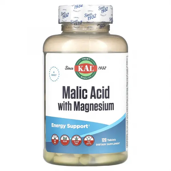 Яблочная кислота с магнием, Malic Acid with Magnesium, KAL, 120 таблеток - Фото 1
