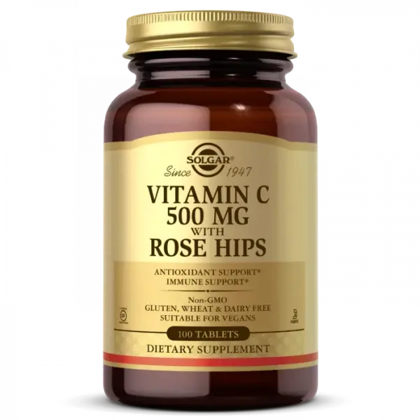 Витамин С с шиповником, Vitamin C with Rose Hips, Solgar, 500 мг, 100 таблеток