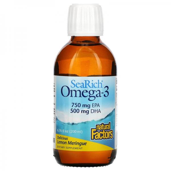 Омега-3, вкусное лимонное безе, SeaRich Omega-3, Natural Factors, 200 мл - Фото 1