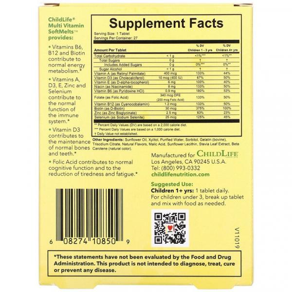 Мультивитамины со вкусом натурального апельсина, Multi Vitamin SoftMelts, ChildLife, 27 таблеток - Фото 2