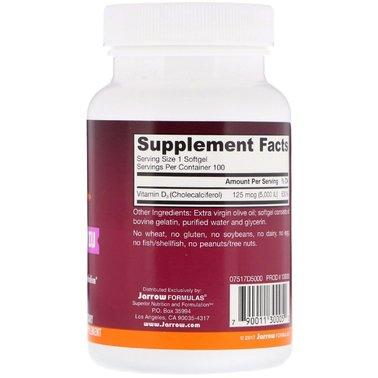 Витамин Д3, Vitamin D3, Jarrow Formulas, 5000 МЕ, 100 капсул  - Фото 2