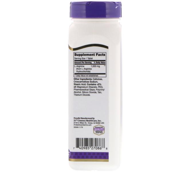 Аргинин, L-Arginine, 21st Century, 1000 мг, 100 таблеток  - Фото 2