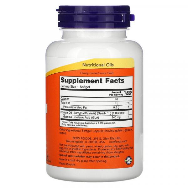 Масло огуречника, Borage Oil, Now Foods, 1000 мг, 60 мягких желатиновых капсул - Фото 2