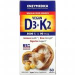 Витамин D3 + K2 веганский, Vegan Vitamin D3 + K2, Enzymedica, 60 капсул  - Фото миниатюра 1