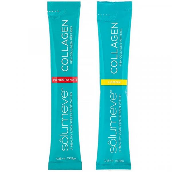 Пептиды коллагена + витамин C и гиалуроновая кислота, ассорти, «Лимон и гранат», Solumeve, 10 пакетиков по 5,15 г (0,18 унции)  - Фото 2