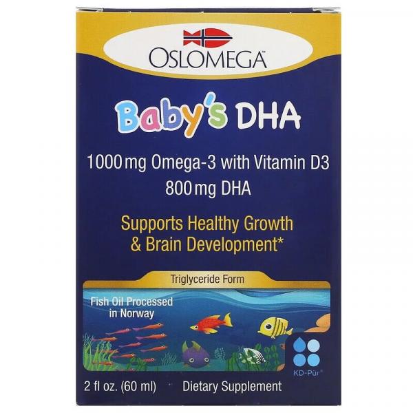 Норвежская серия, докозагексаеновая кислота (ДГК) с витамином D3 для детей, Oslomega, 60 мл - Фото 1
