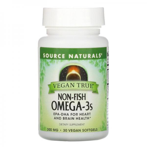 Омега-3с, не рыбного происхождения, Vegan True, Non-Fish Omega-3s, Source Naturals, 300 мг, 30 веганских капсул - Фото 1