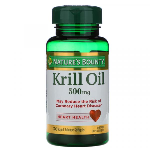 Масло криля, Krill Oil, Nature's Bounty, 500 мг, 30 быстро высвобождаемых мягких капсул - Фото 1