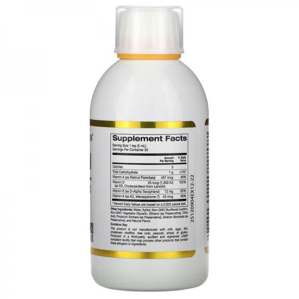 Липосомальные витамины A, D3, E и K2, со вкусом ананаса, Liposomal Vitamin A, D3, E K2, California Gold Nutrition, 250 мл - Фото 2