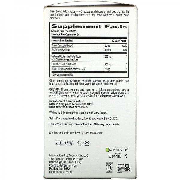 Защита легких, Lung Defense, Country Life, 60 веганских капсул - Фото 2