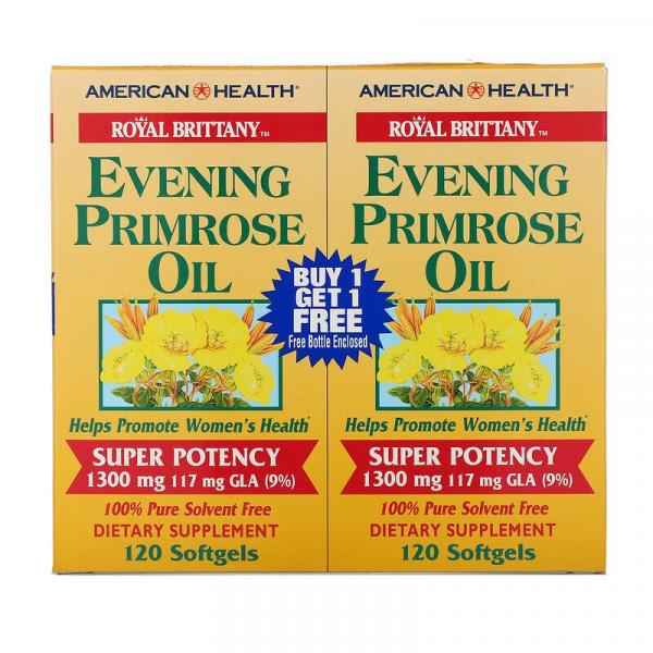 Масло примулы вечерней (EPO), Evening Primrose Oil, American Health, Royal Brittany, 1300 мг, 2 флакона, 120 желатиновых капсул в каждом флаконе - Фото 2
