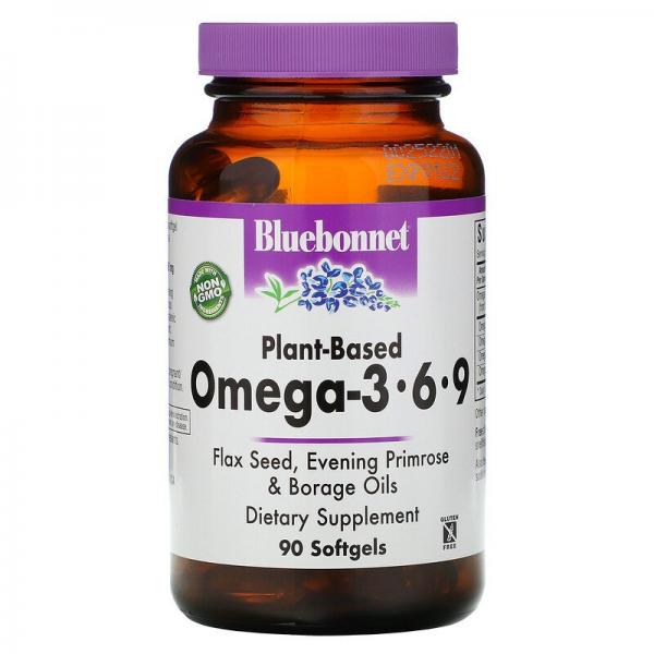 Растительные омега 3-6-9, Plant-Based Omega-3-6-9, Bluebonnet Nutrition, 90 капсул - Фото 1