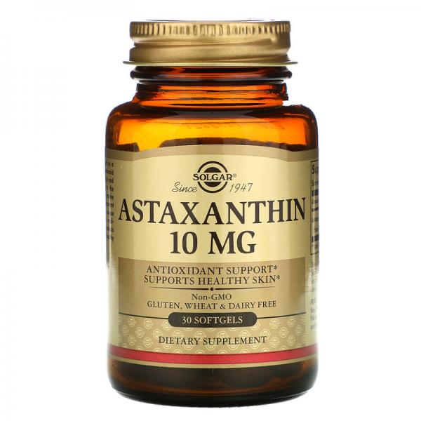 Астаксантин, Astaxanthin, Solgar, 10 мг, 30 гелевых капсул - Фото 1